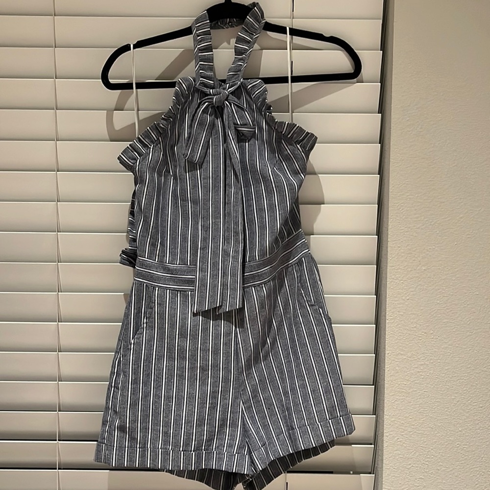 Denim blue Romper with white strips